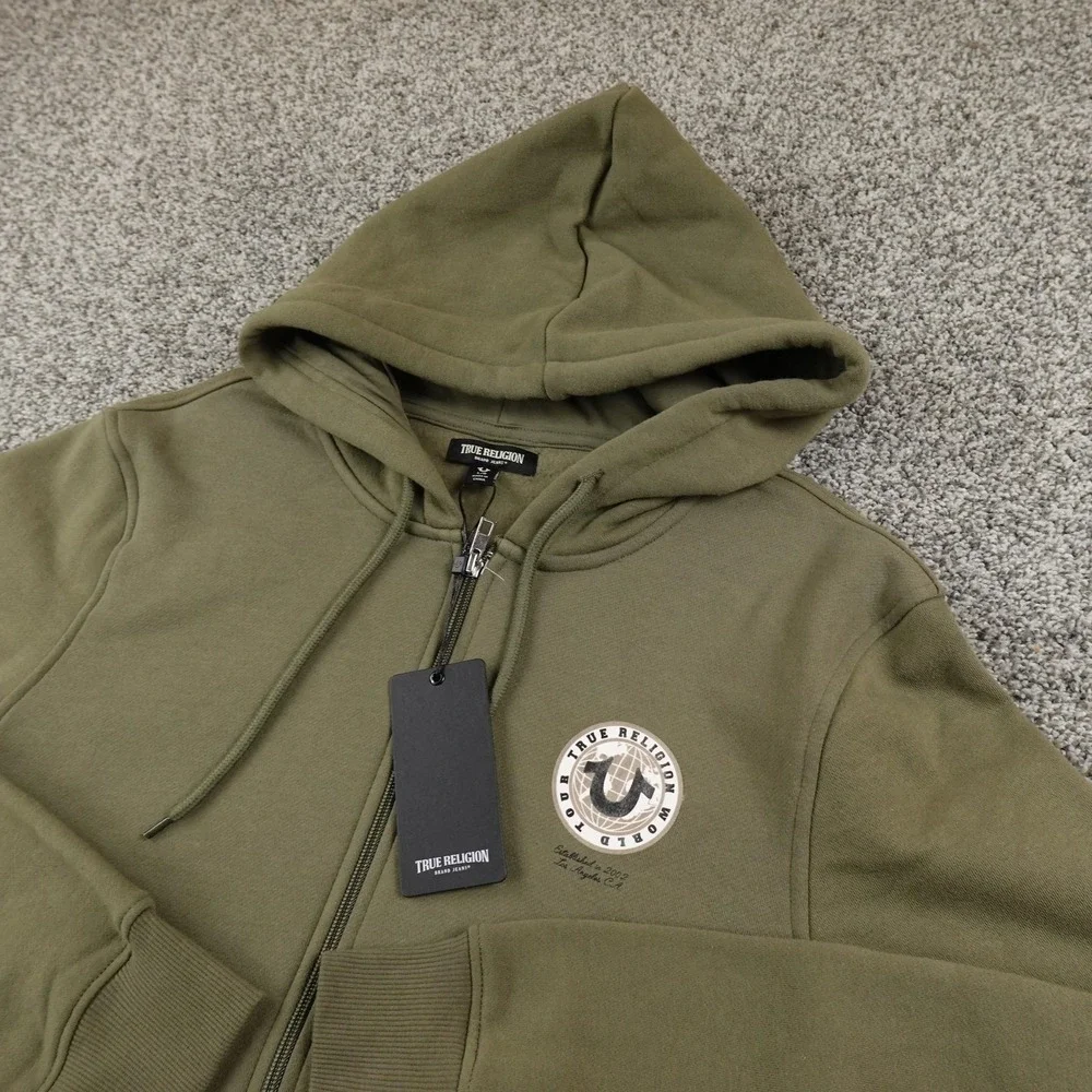 NEW True Religion Hoodie Mens L Green Buddha Graphic Full Zip Sweatshirt‎ Jacket